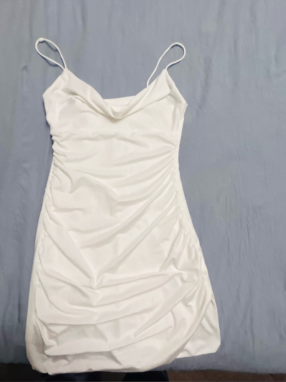 White Cowl Neck Spaghetti Strap Dress